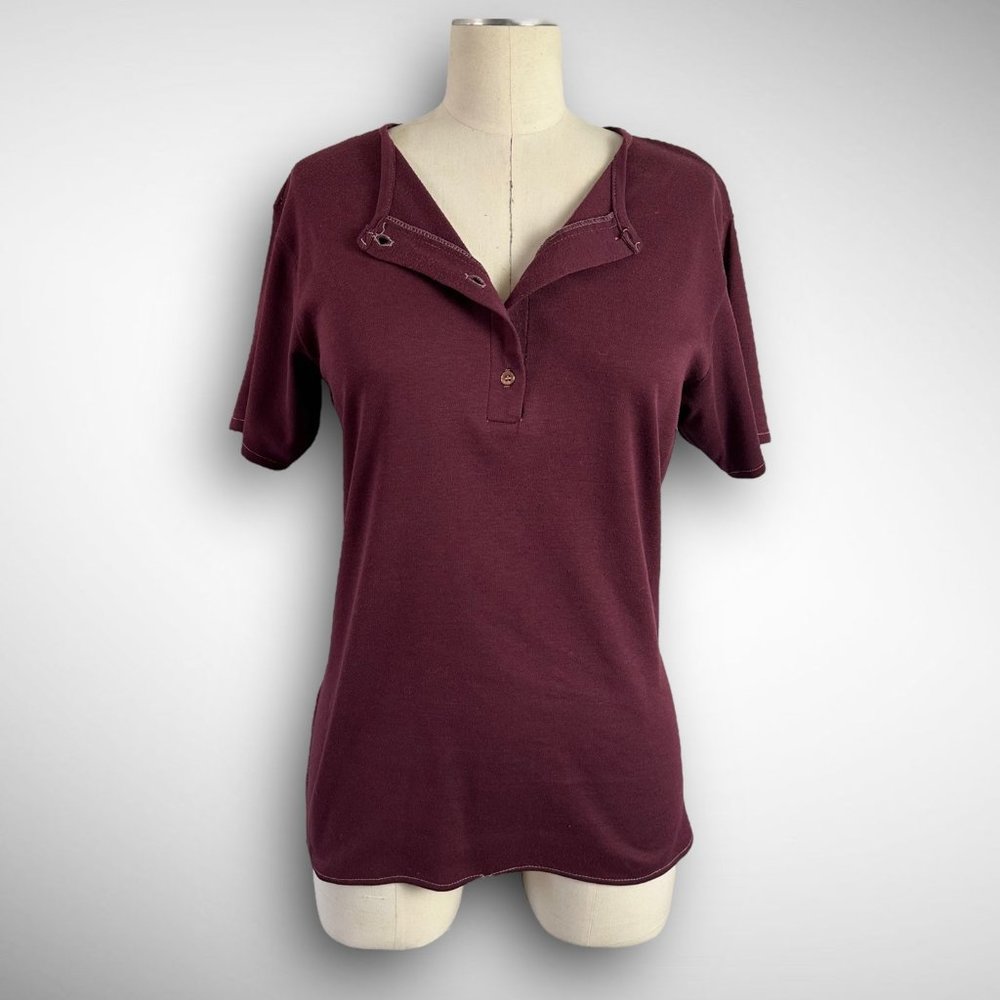 vtg 70s The Gathering Sears burgundy t-shirt sz M half button henley purple red
